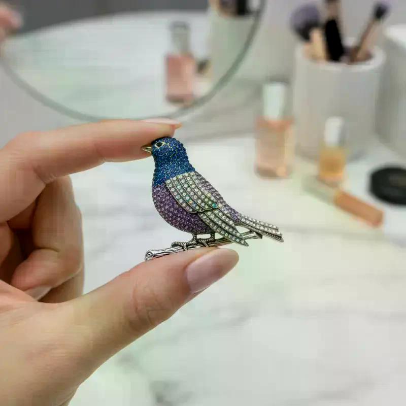 Creative Rhinestone Mockingbird Brooches Sparkly Inlaid Bird Lapel Pin, Fashion Clothing Coat Decor Jewelry Accessories Gifts
