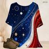 Women Plus Size Round Neck Batwing Short Sleeve Top Star Planet Cosmic Wave Print Loose Casual Tunic Blouse