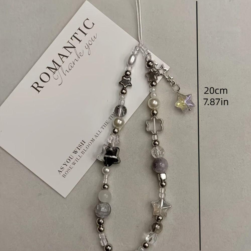 Fashion Silver Star Phone Strap Charm Pearl Gift Beaded Pendant Accessories Chain Lanyard
