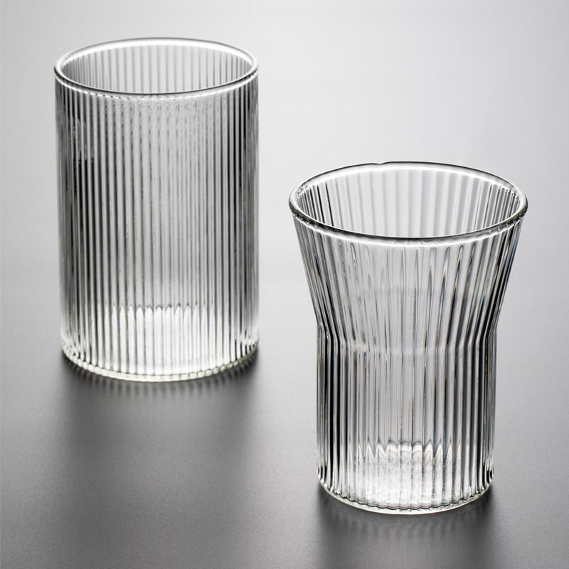 Japanese Handmade Transparent Striped Glass – Retro Whisky, Tea, Juice, and Wine Cup – Heat-Resistant