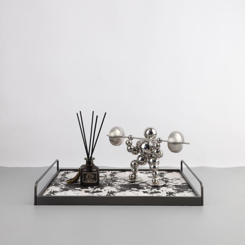 Square Handheld Metal Tray, Splashed Ink Art Leather Decorative Aromatherapy Storage Tray, Organizer, Living Room Decoration