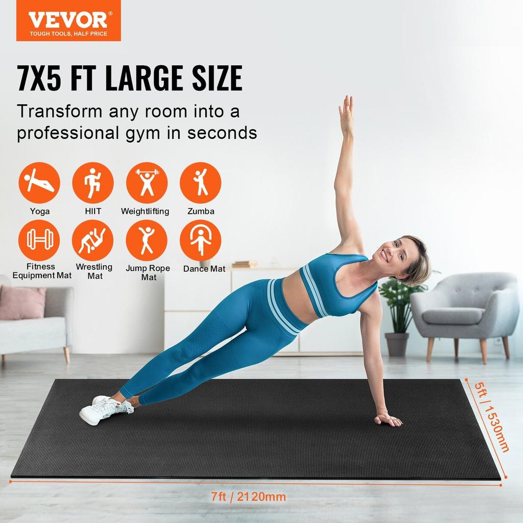 Exercise Mat Non Slip Yoga Mat Gym Fitness Pilate Workout Mat (7x5ft)