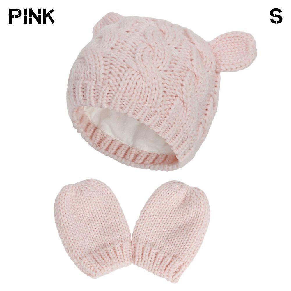 Windproof Fleece Lining Warm Baby Winter Beanie Hat Gloves Set Newborn Knitted Hats Children Cap