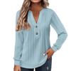 Women Long Sleeve V Neck Button Solid Color T Shirt