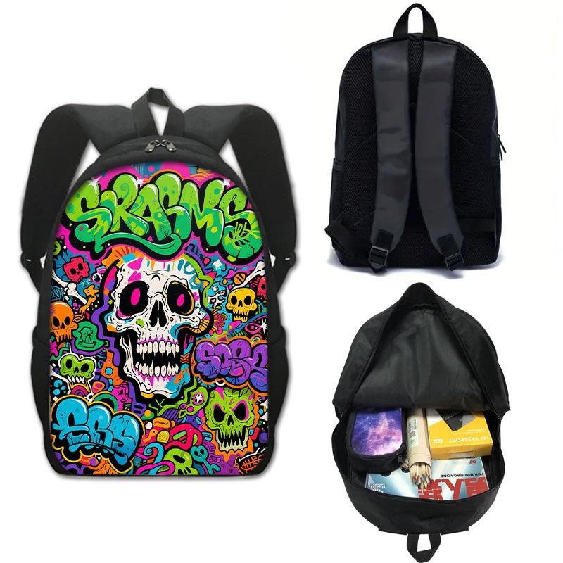 Graffiti-Print Buchrucksack Polyester Schulrucksack Leichtgewicht Kinderrucksack für Unisex Kindertagesrucksack Gepolsterte Träger Strapazierfähiges Design