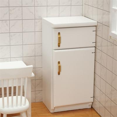 Dollhouse Miniature Wooden White Refrigerator Fridge Freezer 1:12 Mini Home Appliance