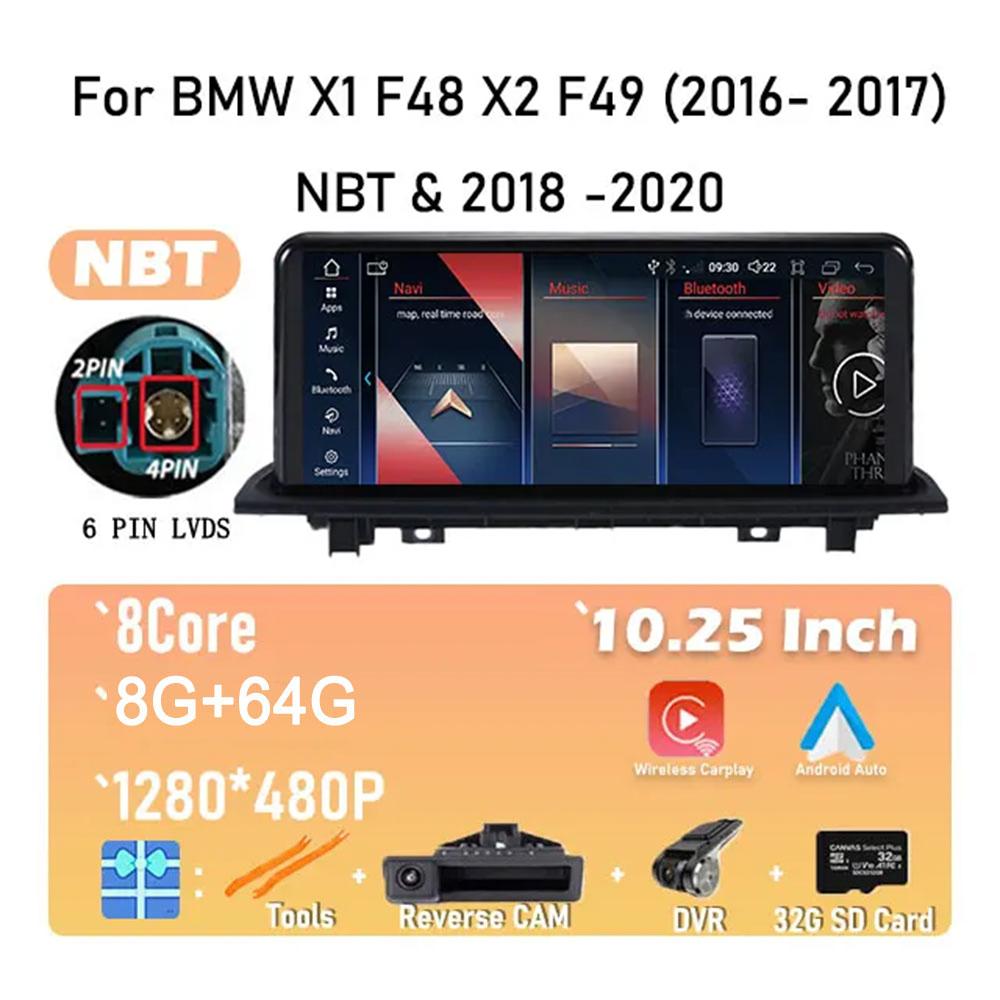 10.25 Inch Android 14 For BMW X1 F48 X2 F49 (2016- 2017) NBT & 2018 -2020 EVO System Car Player GPS Navigation Multimedia Video