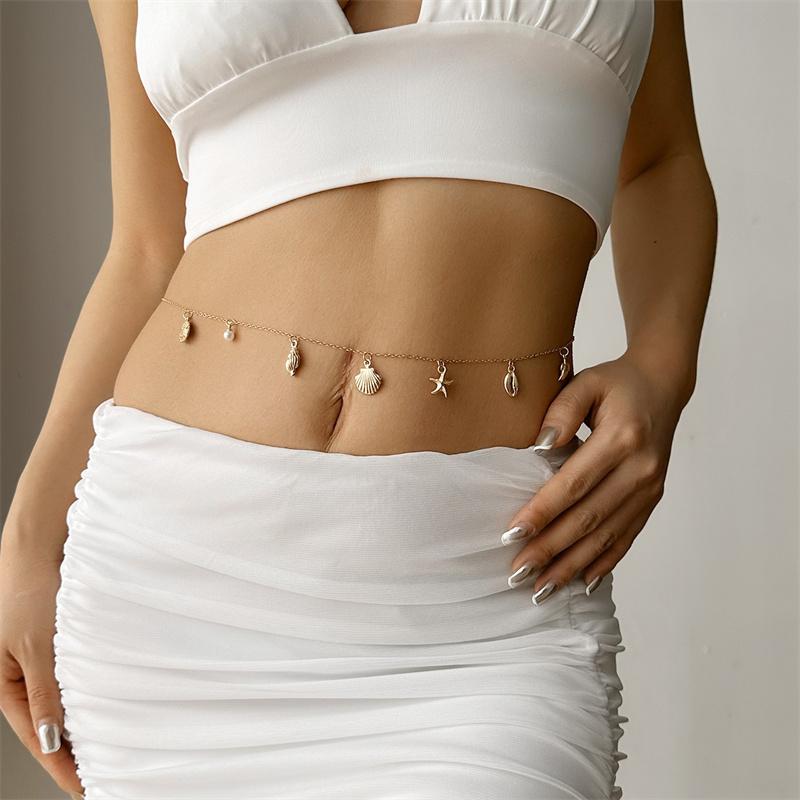 Boho Handmade Stone Rice Beads Conch Pendant Waist Chain for Women Ocean Style Summer Beach Bikinis Belly Chain Body Jewelry