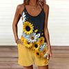 Womens Sleeveless Spaghetti Strap Romper Retro Floral Print Pocket Short Jumpsuit