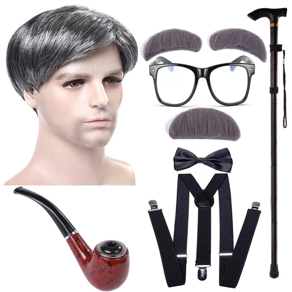 Children's Performance Waistcoat Wig COS Old Man Dress Up Clothes Props Eight-Piece Set