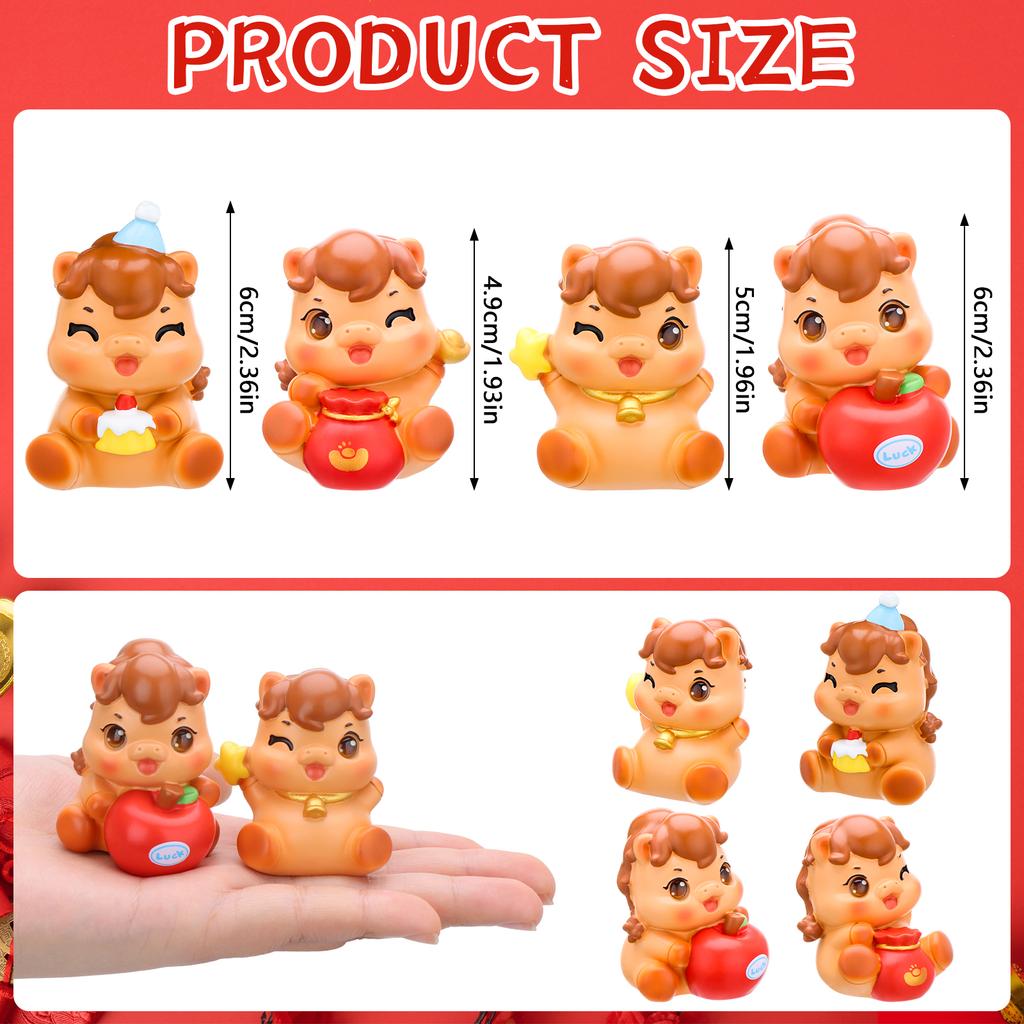 4 Stuks Chinees Nieuwjaar Paard Beeldjes Mini Hars Zodiac Beelden Jaar Van Het Paard Beeldjes Schattige Rijkdom Geluk Micro Landschap Ornam