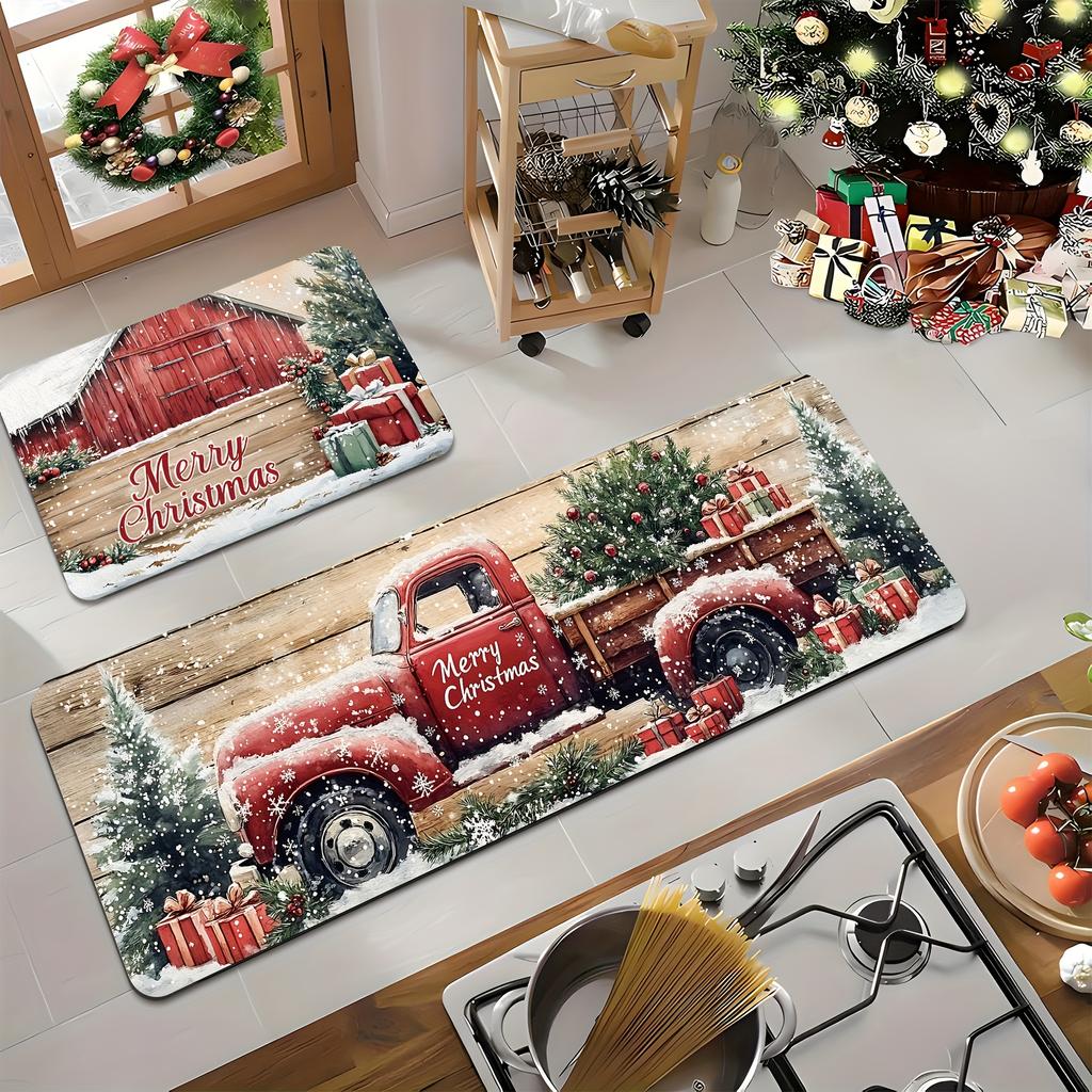 2 Stück Anti-Ermüdungs-Küchenteppiche Weihnachten Wasserdicht Rutschfest Dick Gepolsterte Küchenmatte Schwerlast-Komfort-Stehmatte für Küche