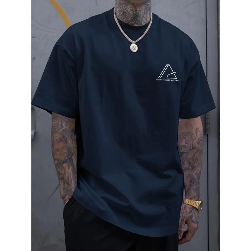 

Футболка с коротким рукавом и креативным геометрическим принтом для мужчин, летние повседневные футболки с круглым вырезом для мужчин S темно-синий