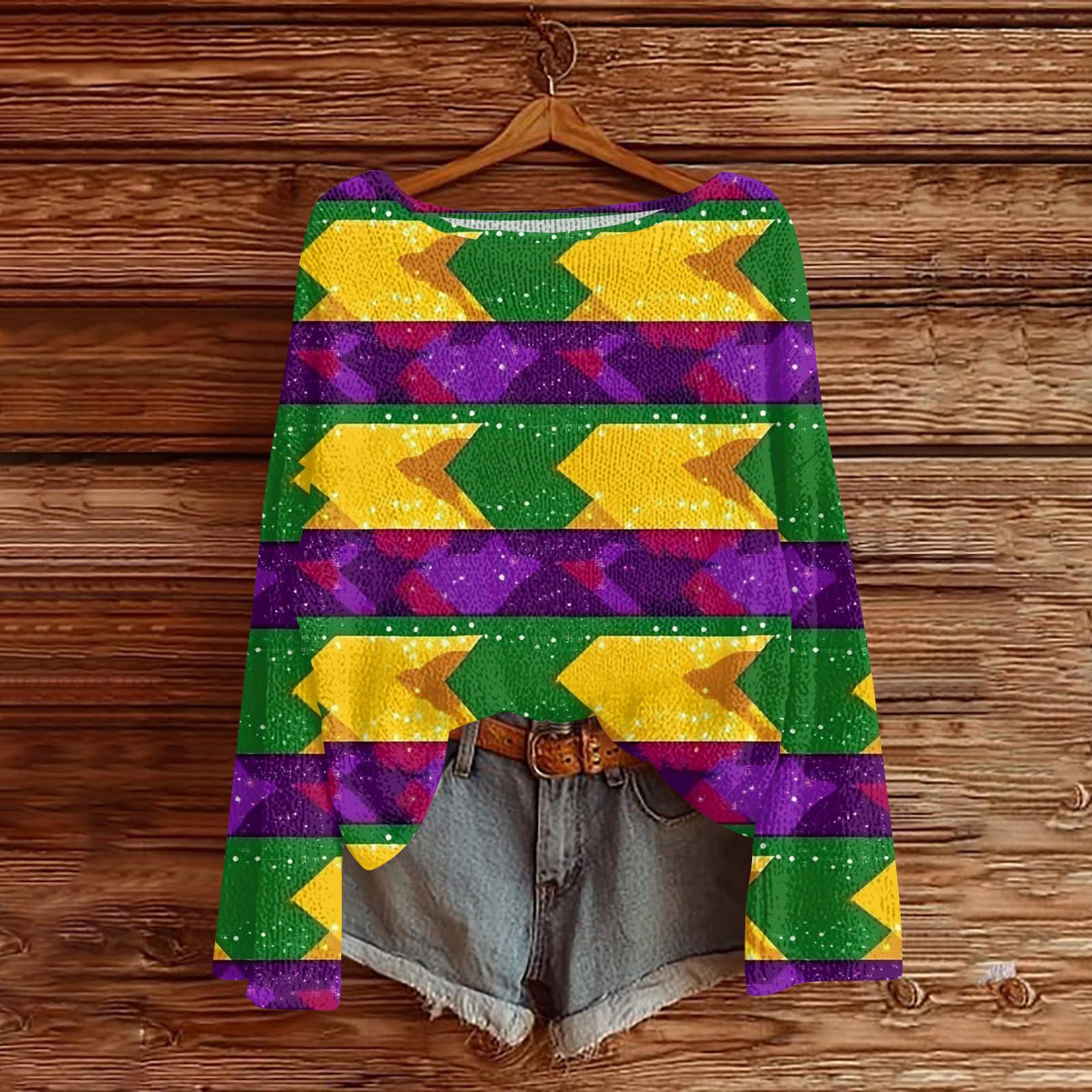 

Женский повседневный модный топ с круглым вырезом, с карнавальным принтом, с длинным рукавом, вязаный пуловер L жёлтый