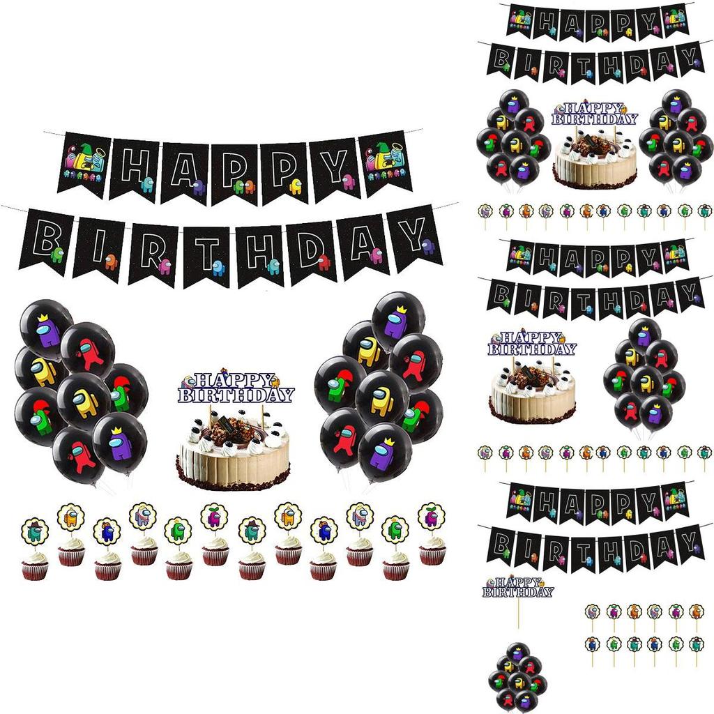 Party Theme Birthday Decor Suit Supplies Set Balloon Banner Cake Topper