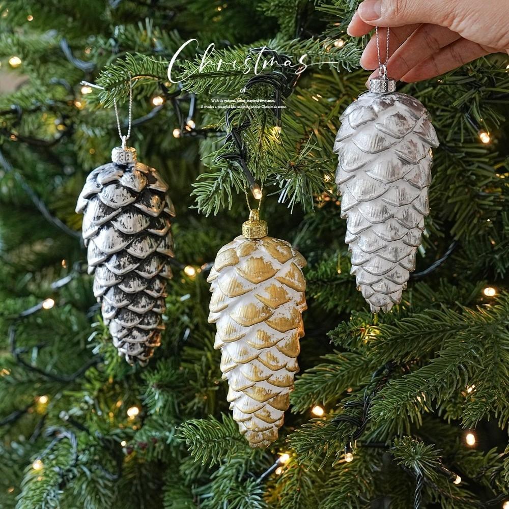 Frosted Look Pine Cone Ornament Metallic Tone Xmas Hanging Decoration  Seasonal Arrangement