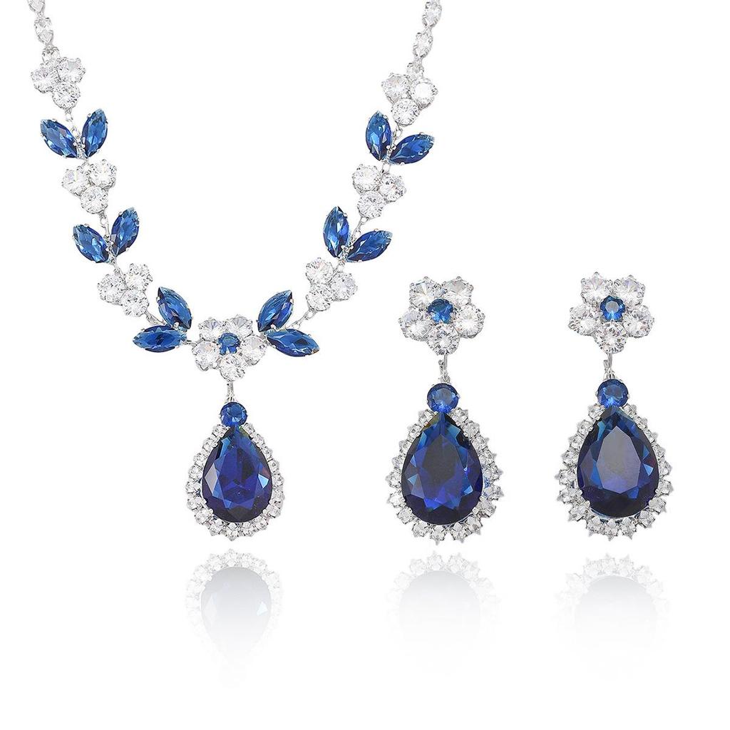European Style Blue Zircon Water Drop Necklace & Earrings Set