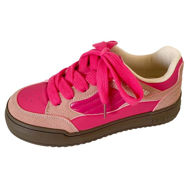 

BE-6755 latex insole/leather thick baseplate shoes women s leisure 2024 new summer breathable round head white shoes 40 рожевий червоний колір