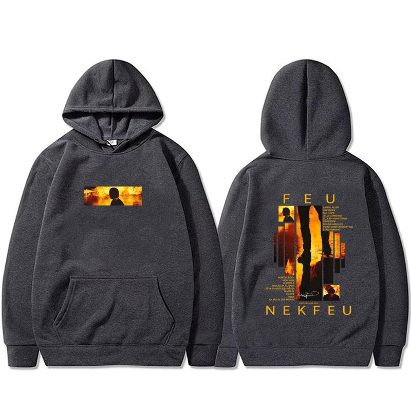 French Rapper Nekfeu Feu Graphic Hoodie Men Women Hip Hop Fashion Pop Music Pullover Man Casual Vintage Fleece Hooded Sweatshirt