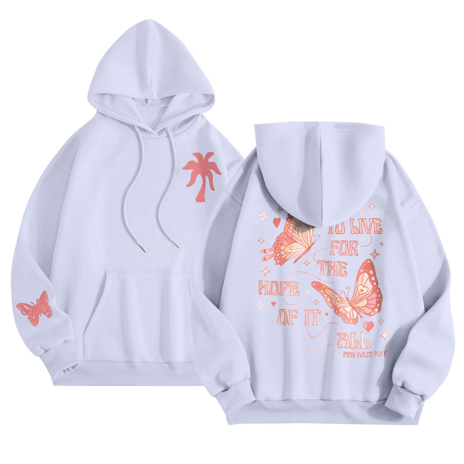 

Графические толстовки с капюшоном для женщин Милый пуловер с длинным рукавом Опрятные толстовки с капюшоном с буквенным принтом Одежда на осень-зиму M белый