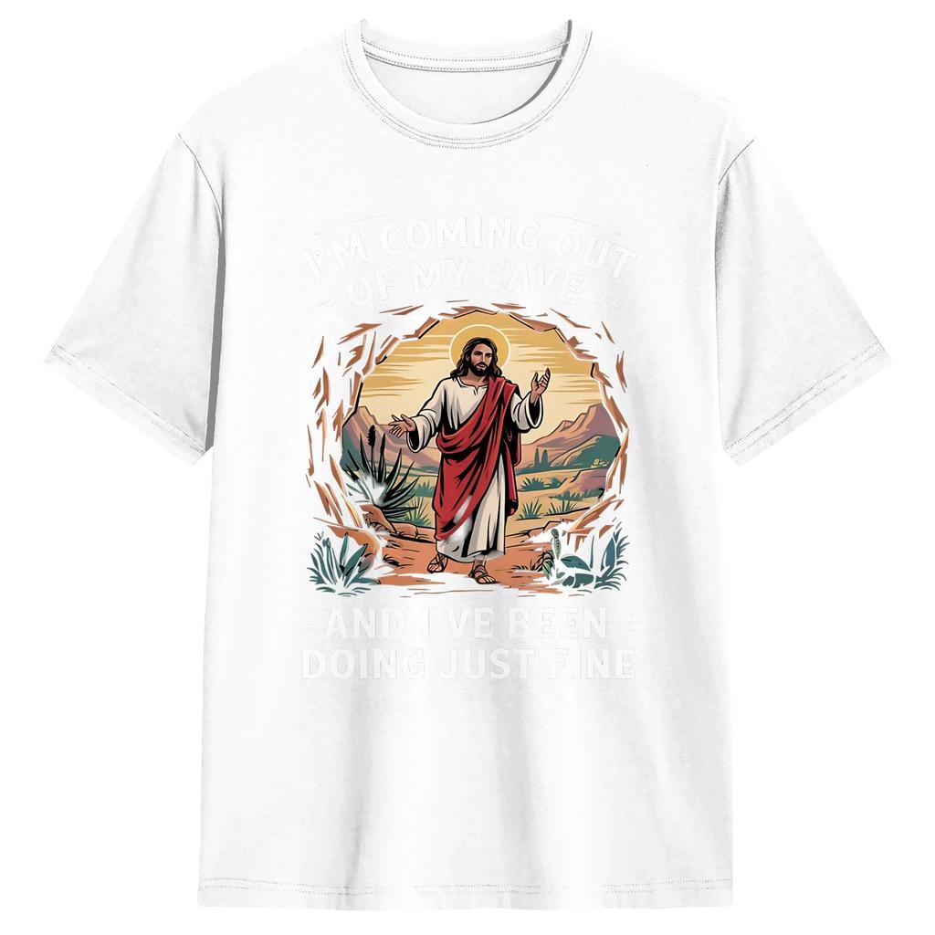 Coming Out of My Cave the Jesus Resurrection EasterT Shirt Beach Cotton TShirts Unisexs Casual Tshirt Short Sleeve Aesthetic Top