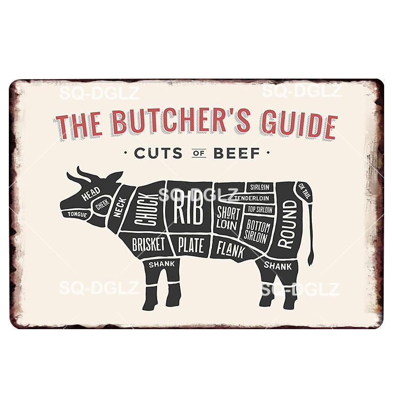 

The Butcher Guide Vintage Metal Sign Farm Decor Tin Sign Pub Plates Meat Detail Metal Crafts Painting Plaques Art Decoration 20x30cm（7.8x11.8inch）