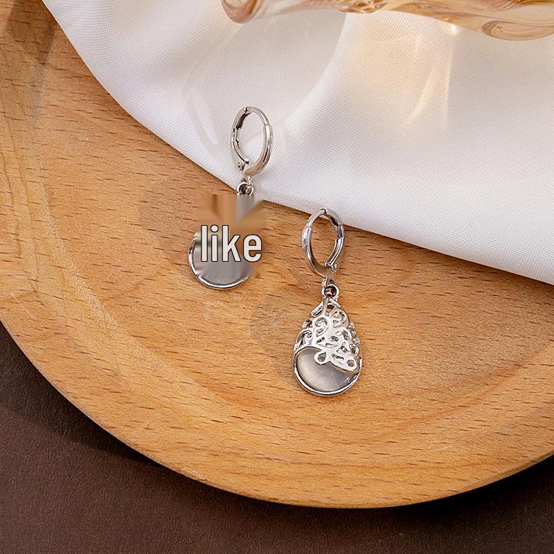 Retro Ethnische Katzenauge Wassertropfen Liebesherz Hängeohrringe