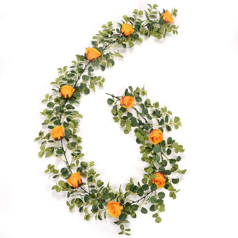 10 hlav růže umělý ratan svatební dekorace na stěnu hedvábné listy eukalyptu rostlina květinová girlanda ratanová dekorace eukalyptu