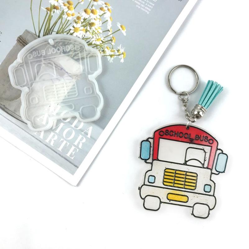DIY Cartoon School Bus Keychain Silicone Epoxy Mold DIY Keychain Pendant Jewelry Crafting Mould for Bag Decorations