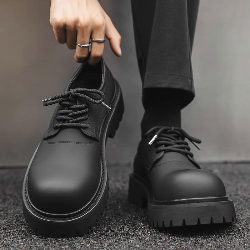 

2024 новые осенние нишевые британские повседневные мужские туфли на толстой подошве с увеличенной высотой черные модные туфли дерби с большой головой 8830-J 38 чёрный