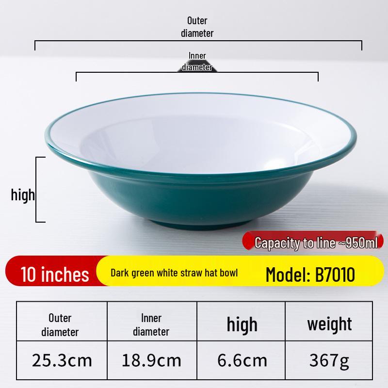 A8 Two-Color Melamine Straw Hat Bowl - Imitation Porcelain Large Serving Bowl for Restaurants, Soup, Pasta, and More.