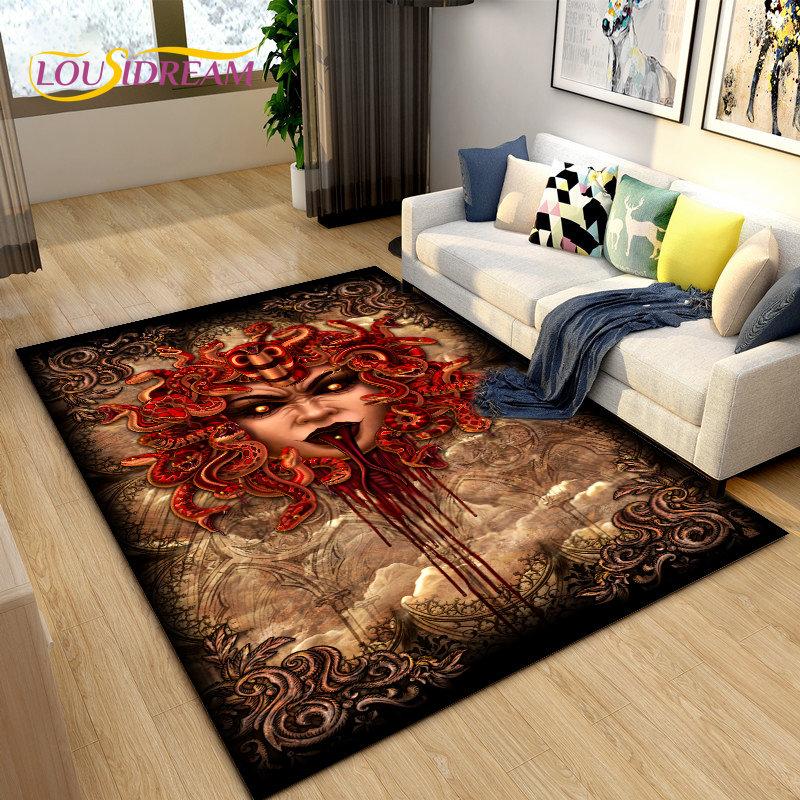 3D Medusa Snake Gorgon Area Rug Large,Carpet Rug for Living Room Bedroom Sofa Doormat Decoration,kids Play Non-slip Floor Mat