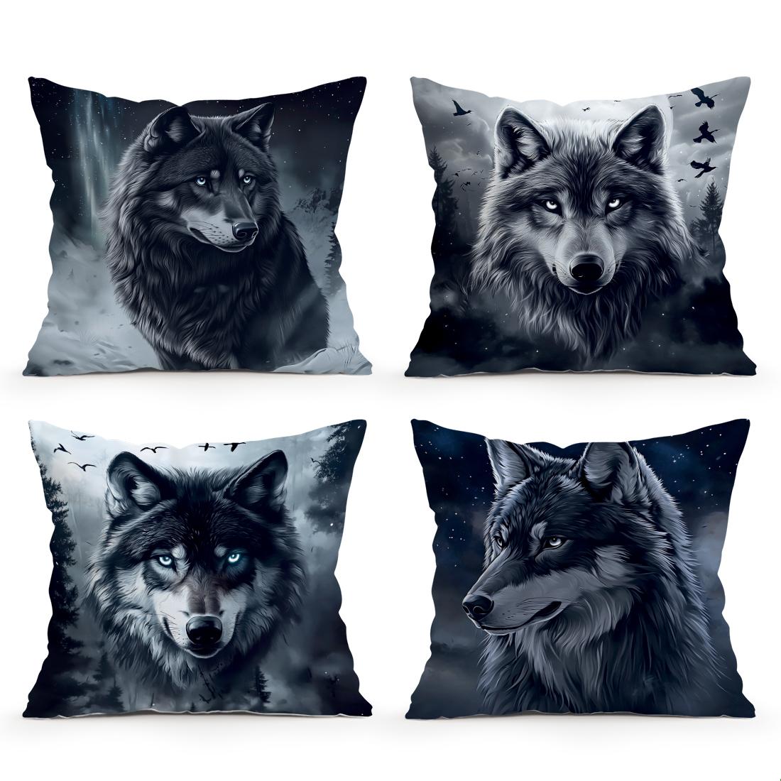 Tinika Chen Unisex Wolf Theme Cushion Pillowcase Printed Polyester 45X45cm Throw Pillowcover Decorative Sofa Cushion Pillowslip Home Decor