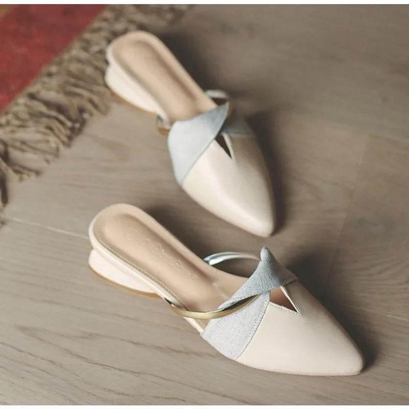 Pointed Toe Sandals Designer Luxury Women Slippers Outer Wear Elegant Single Shoes Mules Plus Size Chaussure Femme Zapatos Mujer