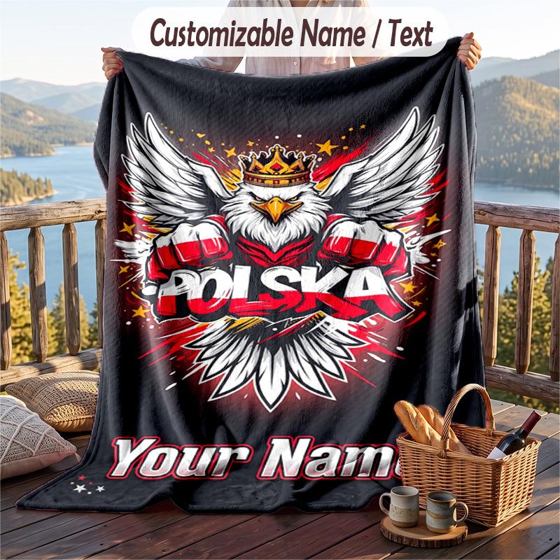 Flannel Blanket Poland Print Custom Name Text Soft Throw for Sofa Bed