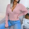 Autumn and winter low-cut sexy figure V-neck knitted sweater slim waist short sweater women