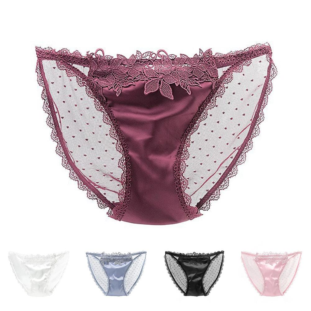 Underwear Briefs Back See Through Breathable Flower