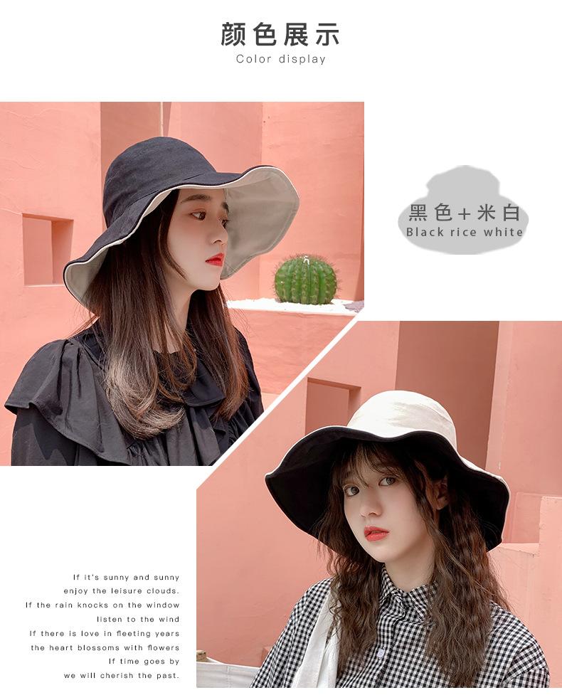 

Double-sided Bucket Hats Female Summer Large Size Outdoor Basin Hat Small Fresh Sun Hat Sunscreen Hat Sun Protection Caps Black