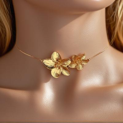 Pingente de flor grande exagerado, corrente box, colar, corrente clavicular com design ajustável, mulher requintada e elegante