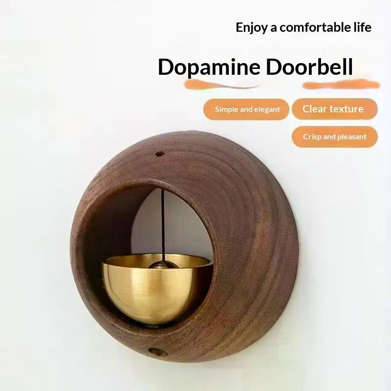 1Pcs Round Bell Black Walnut Wood Hanging Doorbell Wind Chimes Decor Wooden Magnetic Door Bell Entrance Opening Chime