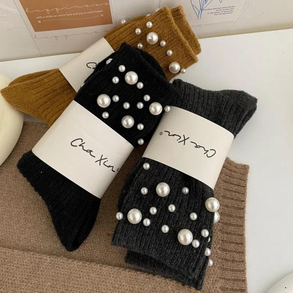 Solid Color Mid-Tube Socks Thicken Women Socks New Warm Socks  Winter