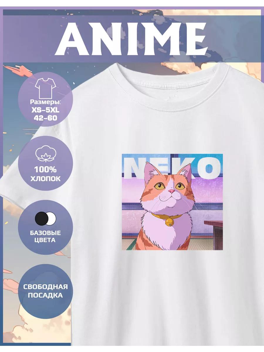 Anime Cat Print T-shirt 2XL