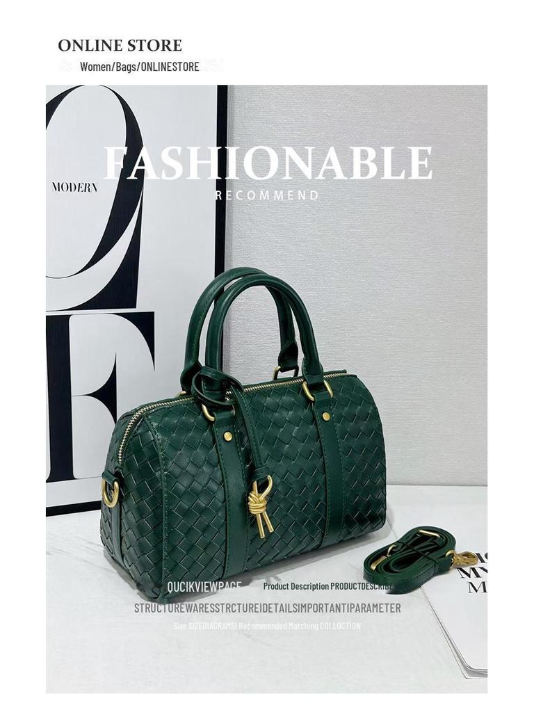 Bolsa de Mão Tecida em Couro de Vaca Diamante Outono/Inverno 2025: Bolsa Versátil para Negócios, Deslocamento, Ombro e Mensageiro