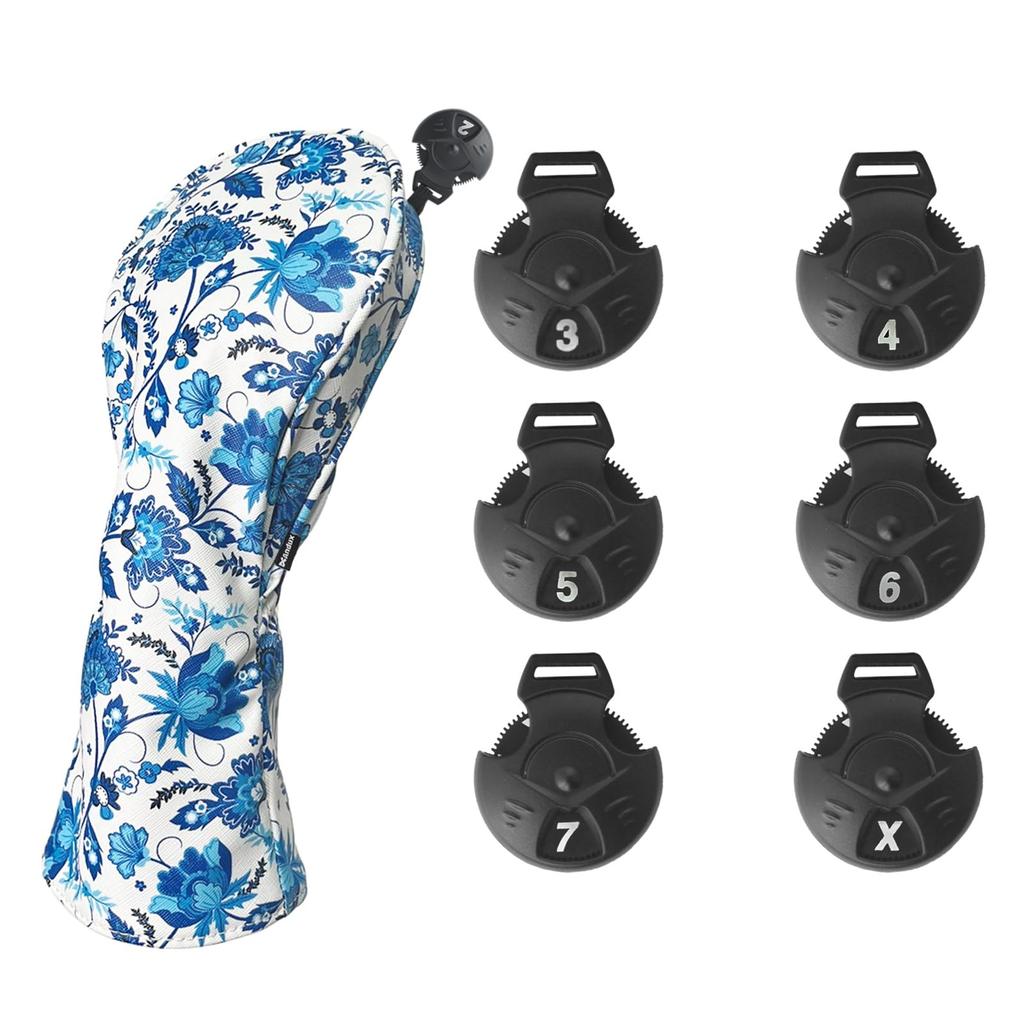 Andux 4st Blått och Vitt Porslinsmönster PU Golf Träklubbhuvudskydd 460cc Driver Cover Lång Hals