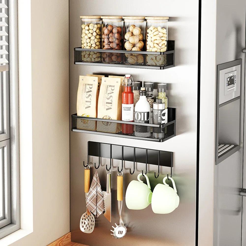 Shelf Spice Rack Magnetic Kitchen Organizer Removable Powerful Magnetic Shelf No Drilling Needed for Holding Jars Refrigerator