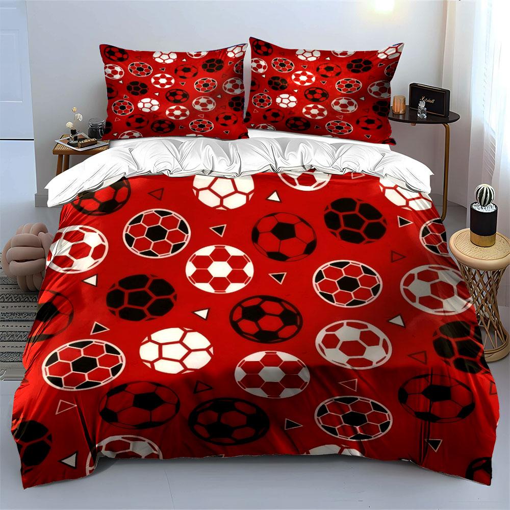 Various Color Soccer Ball Geometric Pattern 3Pcs Bedding Set Duvet Cover Pillowcase Set For Kids Football Fans Bedroom Decor