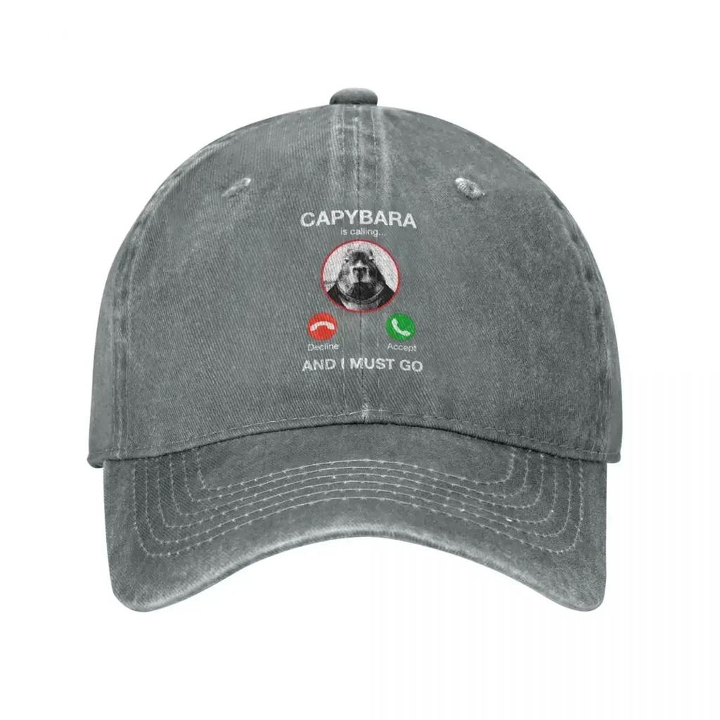 Capybara Is Calling And I Must Go Funny Capybara Phone Unisex Style Baseball Caps Distressed Denim Caps Hat Adjustable Headwear