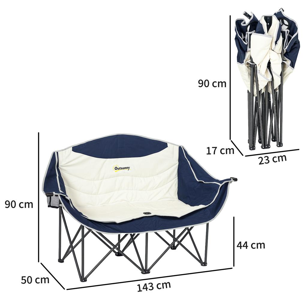 Folding Chair Foldable 2-Seater Camping Chair with Drink Holder Carry Bag Holds Up To 250kg Blue