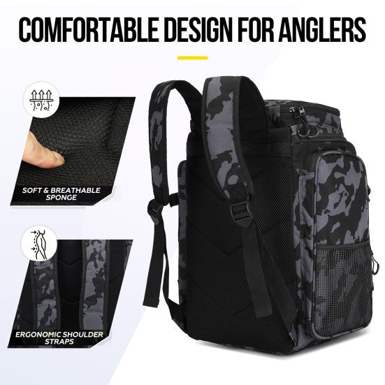 Fish Tackle Lure Organizer Storage Backpack Multi-layer Large-Capacity Design Waterproof Fishing Bag with Rod Holders