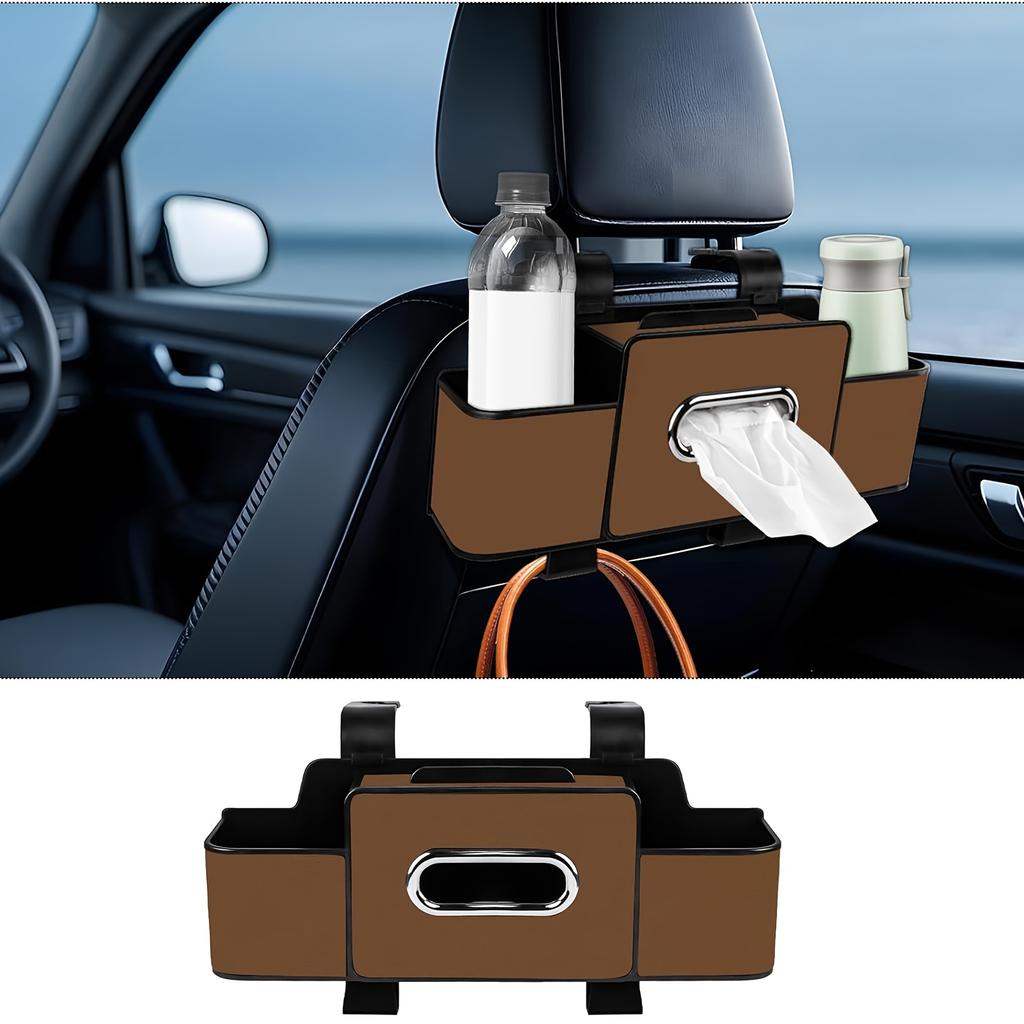 Car Interior Back Seat Storage&Organizer with Cup Holder, Phone Holder, Seat Back Tissue Box and Storage Hook, Multifunctional Car Storage&Organizer